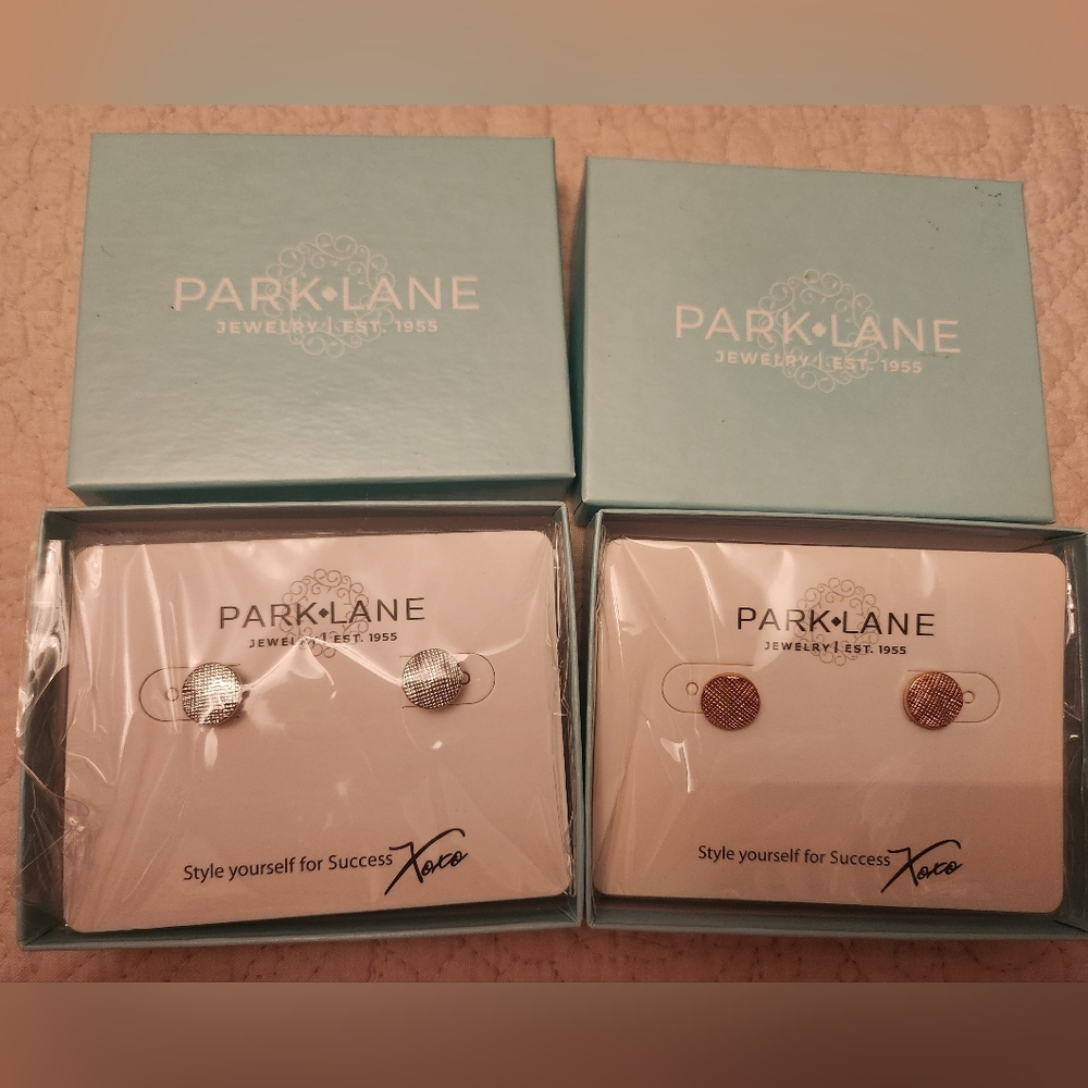 Park Lane Silver and Rose Gold Stud Earrings,  Set Of 2